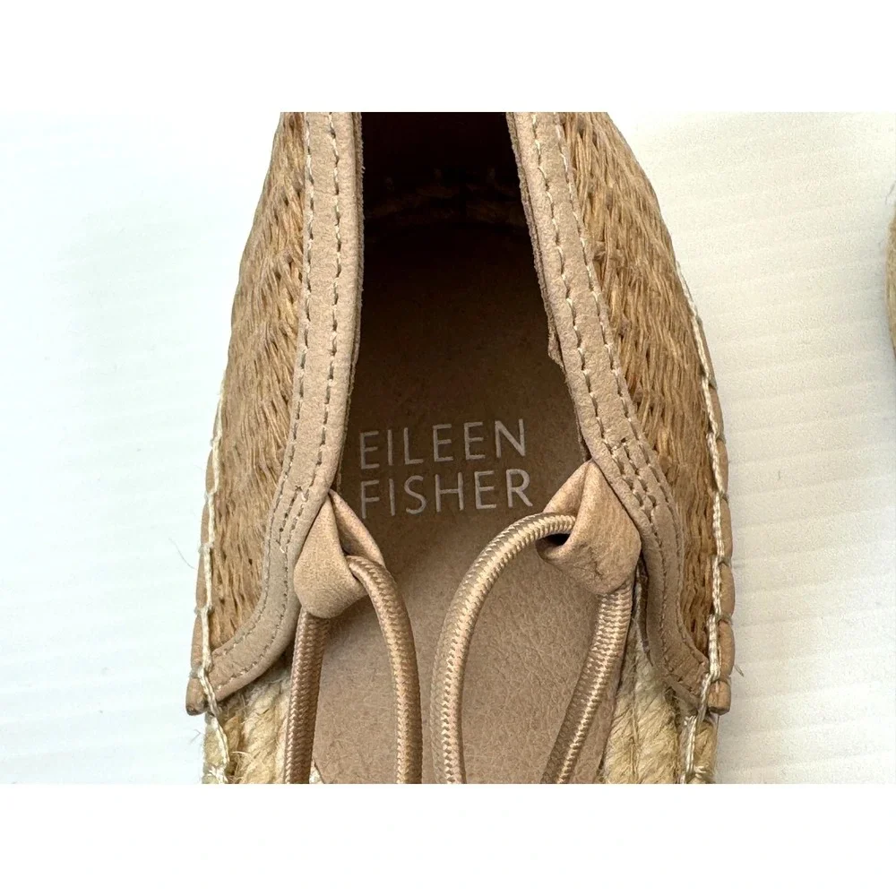 Eileen Fisher Lee Espadrille Flats Women 10‎ NWOT Leather Straw Texture Slip-on